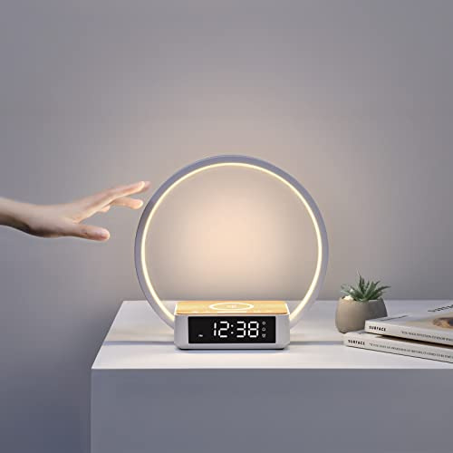 Lampara De Anillo Led Con Despertador Y Cargador Inalambrico Blanco Blanco