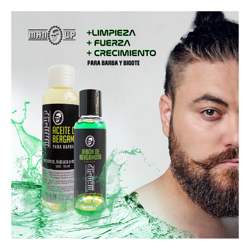 Man Up Kit Aceite Cuidado Barba Y Bigote Y Shampoo Bergamota