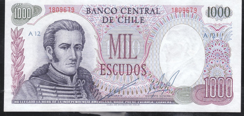 Billete De Chile  Mil Escudos  J.m. Carrera.