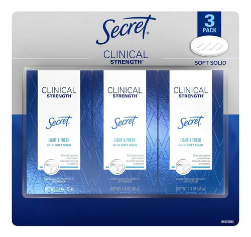 Secret Clinical Strength, suave y sólido, 45 g, con 3 unidades de fragancia ligera y fresca