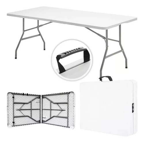 Mesa Plegable De Plástico Resistente Tipo Portafolio Maleta 180cm Exterior Jardín Portátil Color Blanco Shtark