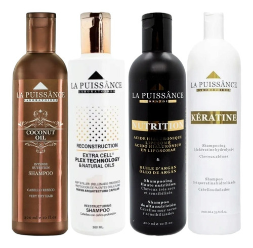 La Puissance Shampoo Argan, Keratina, Coconut Y Plex  Kitx4