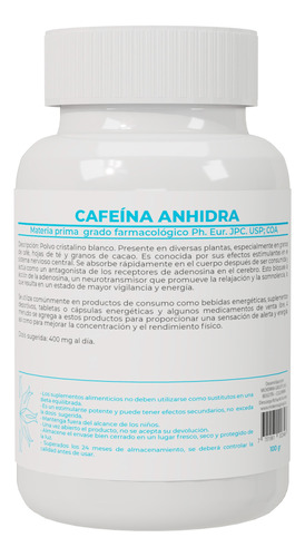 Cafeina Anhidra 100gr - g a $499