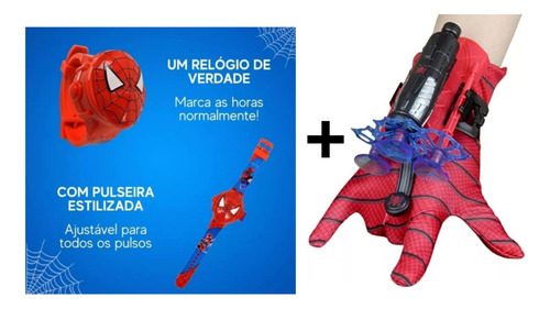 Kit Luva Homem Aranha Lança Teia + Relógio Projetor Presente