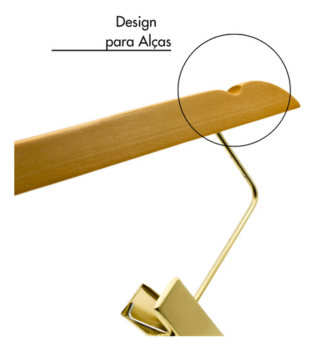 5 Cabide De Madeira Marfim Com Presilha Hk-t11 Dourado Luxo