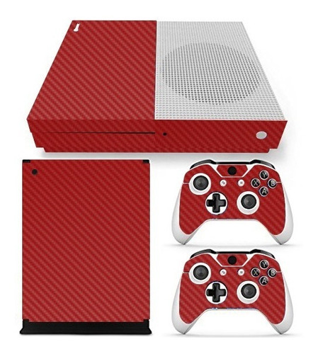 Skin Autoadherible Para Xbox One S Fibra Carbono Rojo