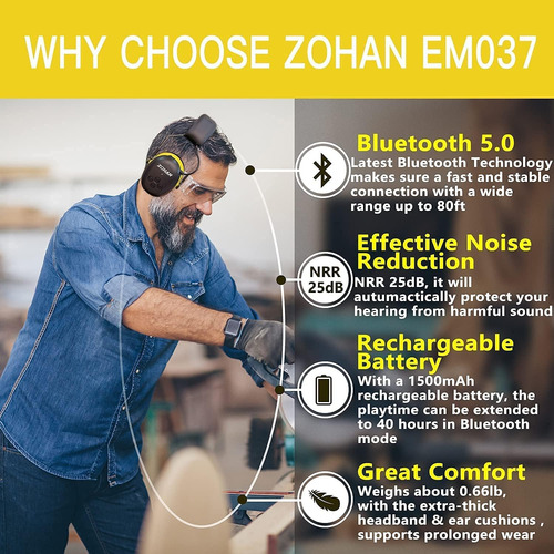 Protección Auditiva Bluetooth Zohan Em037, Nrr 25db Noise R