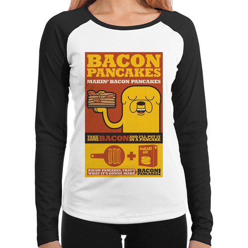 Baby Look Raglan Adventure Time Bacon Pancakes Longa