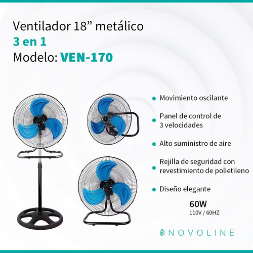 Ventilador 3 En 1 Piso, Pedestal Y Pared Metálico 3 Aspas