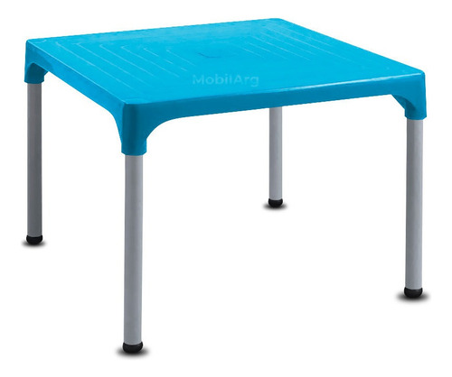 Mesa Plástica De Jardin Lupe 72x72 Cm Exterior Intemperie Hogar Patas De Acero Color Celeste