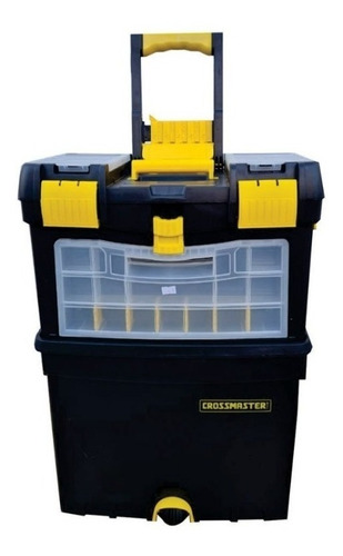 Imagen 2 de 3 de Caja de herramientas Crossmaster 9931052 de plástico con ruedas 470mm x 540mm x 630mm negra y amarilla
