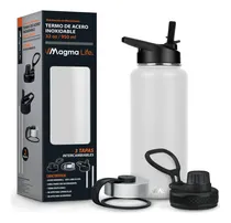 Comprar Magma Life Termo Para Café Y Agua De Acero Inoxidable 32 Oz (950 Ml): Contiene 3 Tapas Para Diferentes Tipos De Bebidas, Ideal Para Mantener La Temperatura Deseada (blanco)