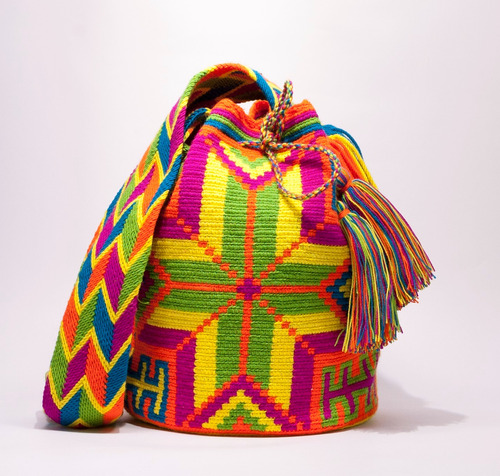 Mochila Wayuú Con Diseño - Grande Combinación Colores Vivos