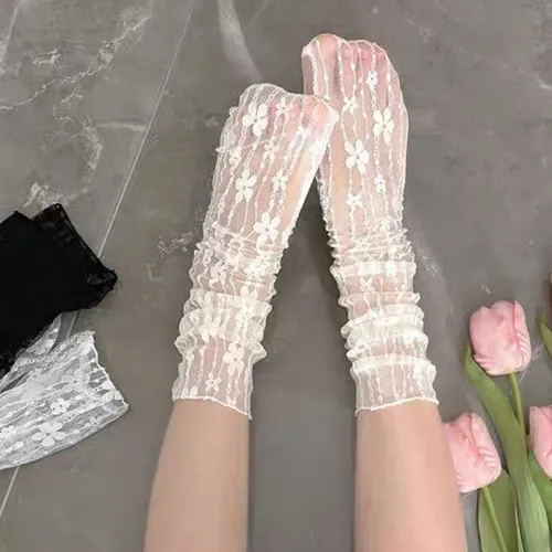 Calcetines Finos De Encaje Floral, De Malla, Transpirables,