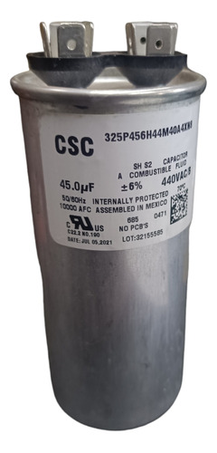 Capacitor Csc Aluminio 45 Uf 440 Vac +-6% Poliequipos.com