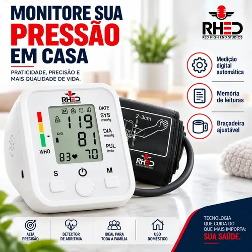 Aparelho Medidor de Pressão Arterial Aferidor Monitor Digital Uso Doméstico Automático Residencial Pressão De Braço Braçadeira Pulso Manguito Ajustável Memória Leitura Adultos Crianças Portátil
