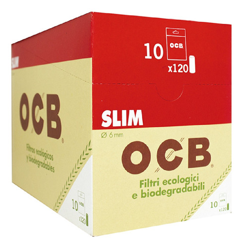 Caja X10 Unidades Filtros Ocb Slim Bio Organicos Bolsa X120u