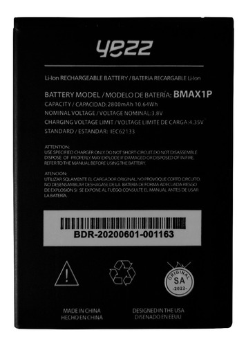Imagen 2 de 3 de Batería Yezz Max 1 Plus