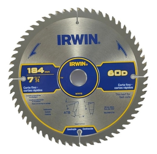 Disco Widea Serra Circular 185 X 60d - Irwin Iw14110