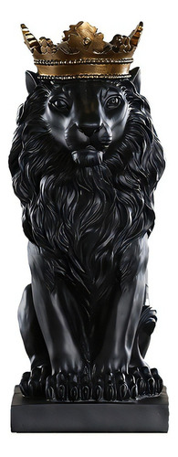 Estatua Leão Com Coroa 18cm Decoração Pronta Cor Preto