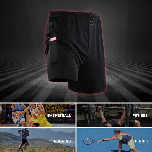 Gimnasio Short Deportes 2 En 1 Hombre Running Doble Capa