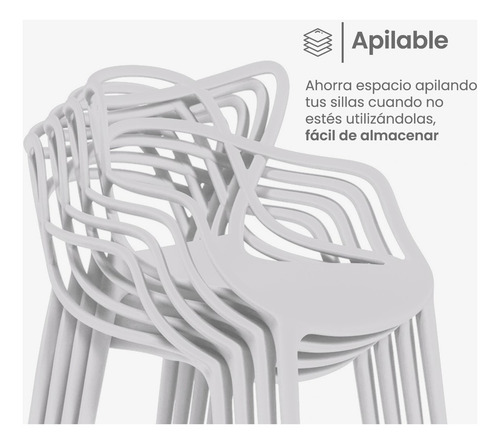 Silla Plastico Reforzada Apilable Comedor Exterior Jardin Color Blanco Smart Tech HY-01