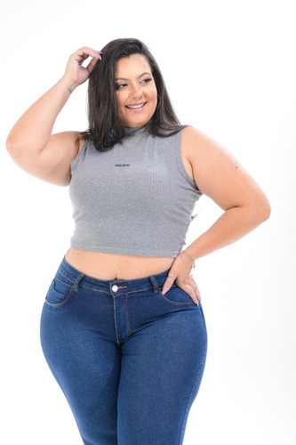 Calça Jeans Feminina Plus Size Cintura Alta Com Lycra Strech