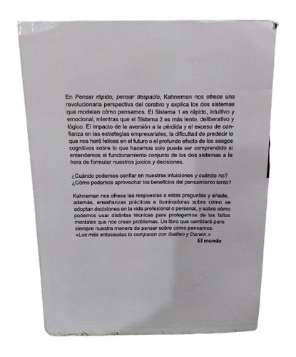 Imagen 3 de 3 de Pensar Rapido Pensar Despacio Libro Nuevo Fisico