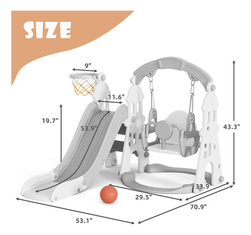 Juego Tobogán Columpios Niños Aro Baloncesto Patio Aire Libr