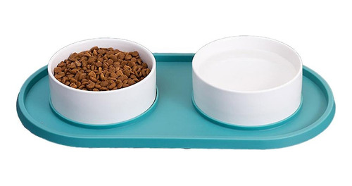 Bowl Doble Ceramica Con Alfombra Antideslizante Perros Gatos