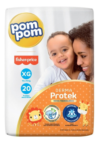 Imagem 2 de 9 de Kit Pom Pom Fraldas Derma Xg 120u + Brinde Babador Fisher
