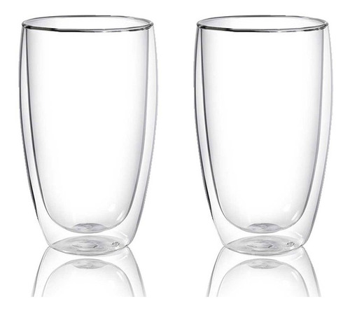 Set De 2 Vasos Vidrio Doble Pared Fondo Curvo 450 Ml Kb-001