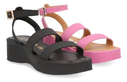 Sandalia Dama Plataforma 5 Cm Negro Y Rosa Duo Pack 295