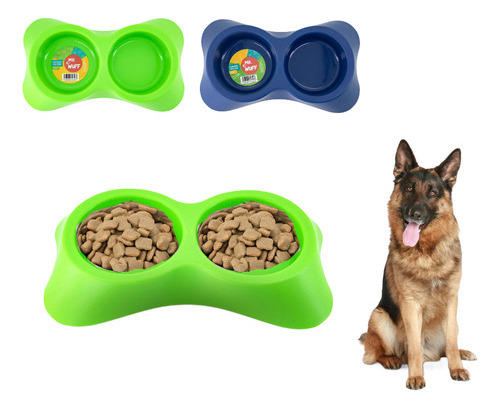 Plato Doble Comedero Para Perro Plastico mediano Mr Wuff Verde