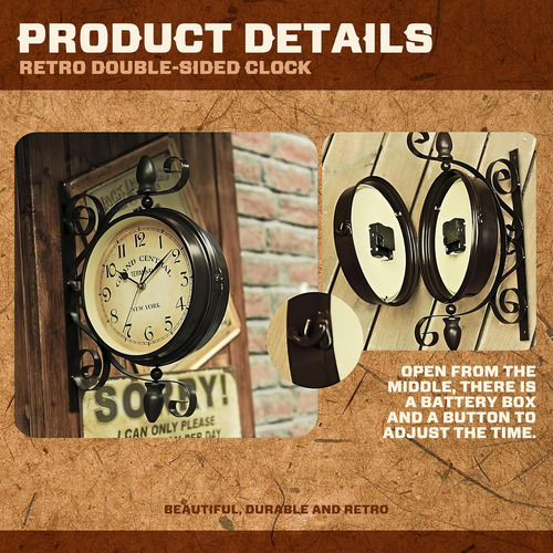 Reloj De Doble Cara, Estilo Vintage Europeo Con Marco De Met