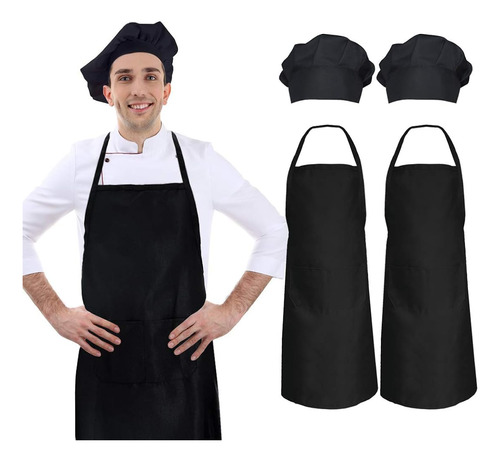 Pack De 2 Sombreros De Chef Y Delantal Para Mujeres Hombres,