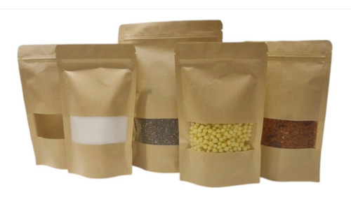 Bolsas Doy Pack Kraft Con Ventana 16x23cm - Pack X 100u