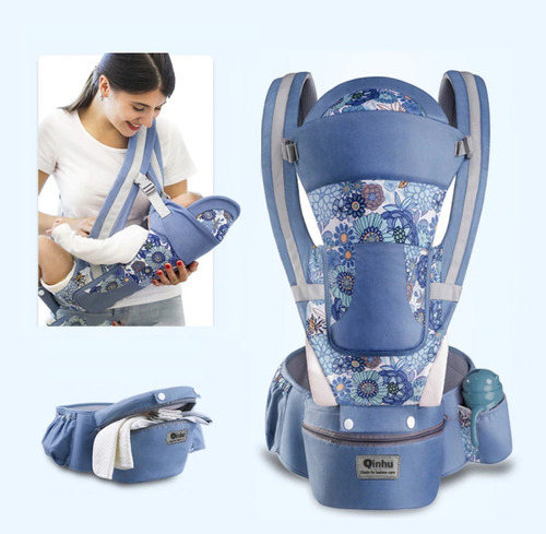  Canguru Qinhu Seguro Ergonômico C/ Apoio Na Cintura Pronta Cor Azul Floral