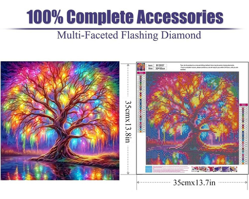 A Kit De Pintura De Diamante 5d Árbol Con Luces 40x40cm Diy