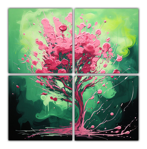 160x160cm Cuadro Decorativo Árbol Alamo Verde Y Rosa Neonoi