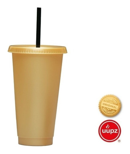 10 Vasos Reusables Con Popote Para Cafe Frio 24 Oz Color Dorado