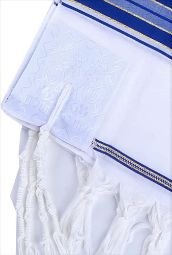 Talit Azul Com Dourado (grande) Ortodoxo - De Israel