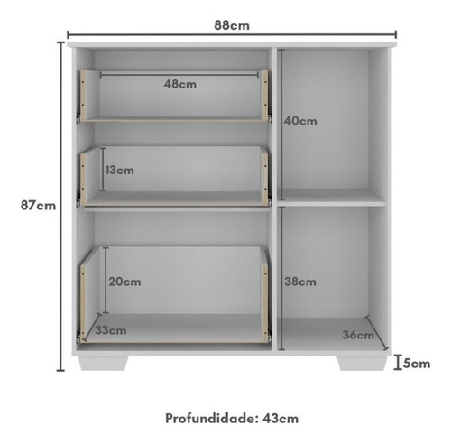 Cômoda Infantil com 1 Porta e 3 Gavetas Flex Algodão Doce Multimóveis MP4246 Branco