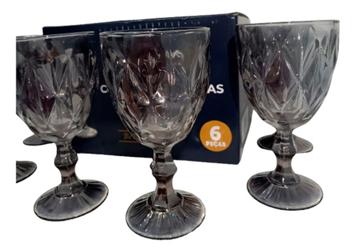 Jogo De Taças Copos Cristal Ecológico Diamond 340ml Com 6 Peças Fumê