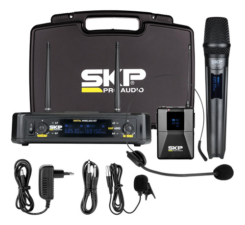 Microfone Sem Fio De Mão + Lapela Headset Uhf Skp Uhf400-d