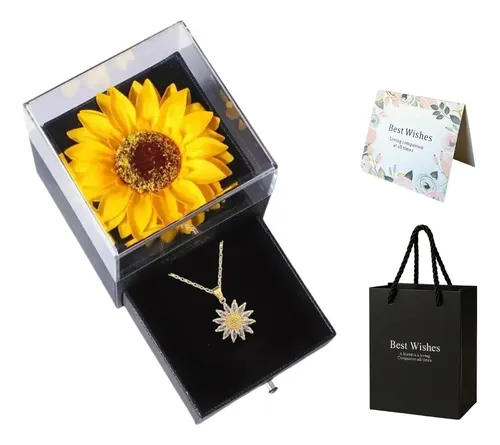 Presente Dia Dos Namorados Girasol Eterno + Colar Cravejado  Dourado