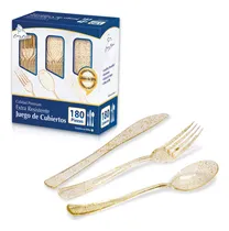 Comprar Berry Bloom Juego de Cubiertos Premium Reutilizables, 180 piezas Transparentes con Glitter Dorado. Contiene 60 tenedores, 60 cuchillos y 60 cucharas. Elegantes, Perfectos para Reuniones