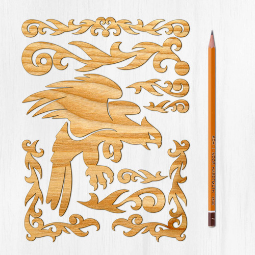 Cenefa Corte Laser Fina # Art Deco Diseño Floral Aguila Para