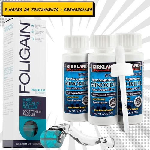 Imagen 1 de 7 de Minoxidil Kirkland 5% Solución Tópica 3 Meses + Dermarroller