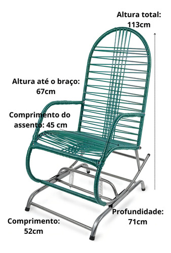 Cadeira De Balanço Poltrona Do Papai De Fio Molas Varanda Jardim Area Lazer Alpendre Cor Verde